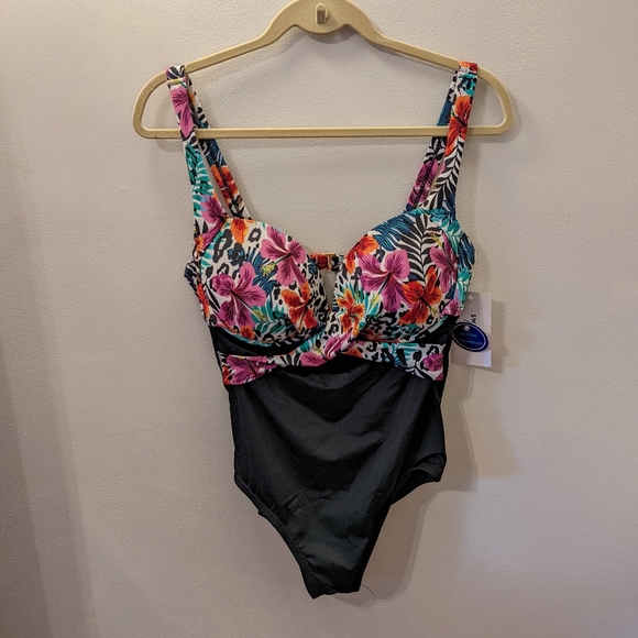 NWT Swimsuits For All Women's Size 12 Black Flora One Piece Swimsuit Cri… - Picture 1 of 8
